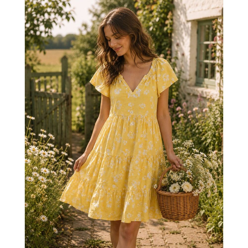 Banana Republic Butter Yellow Floral Mini Dress S Cottagecore Sundress Romantic